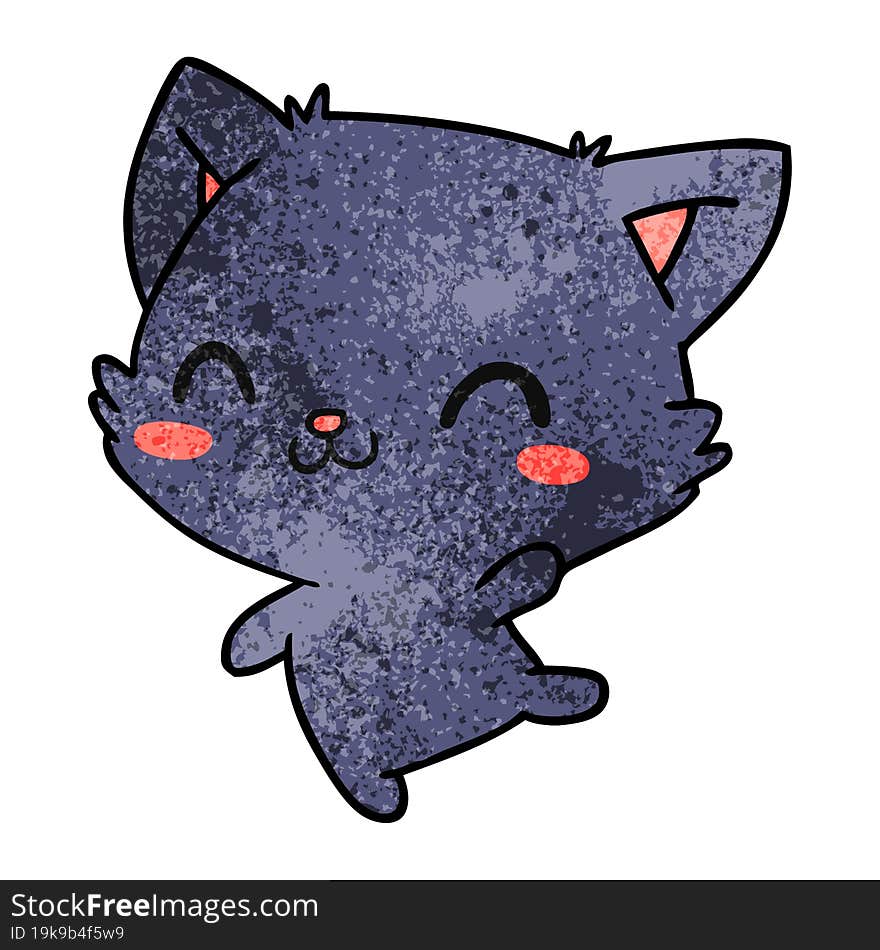 textured cartoon illustration of cute kawaii cat. textured cartoon illustration of cute kawaii cat