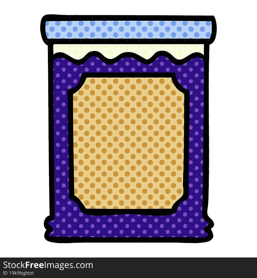 comic book style quirky cartoon jar of jam. comic book style quirky cartoon jar of jam