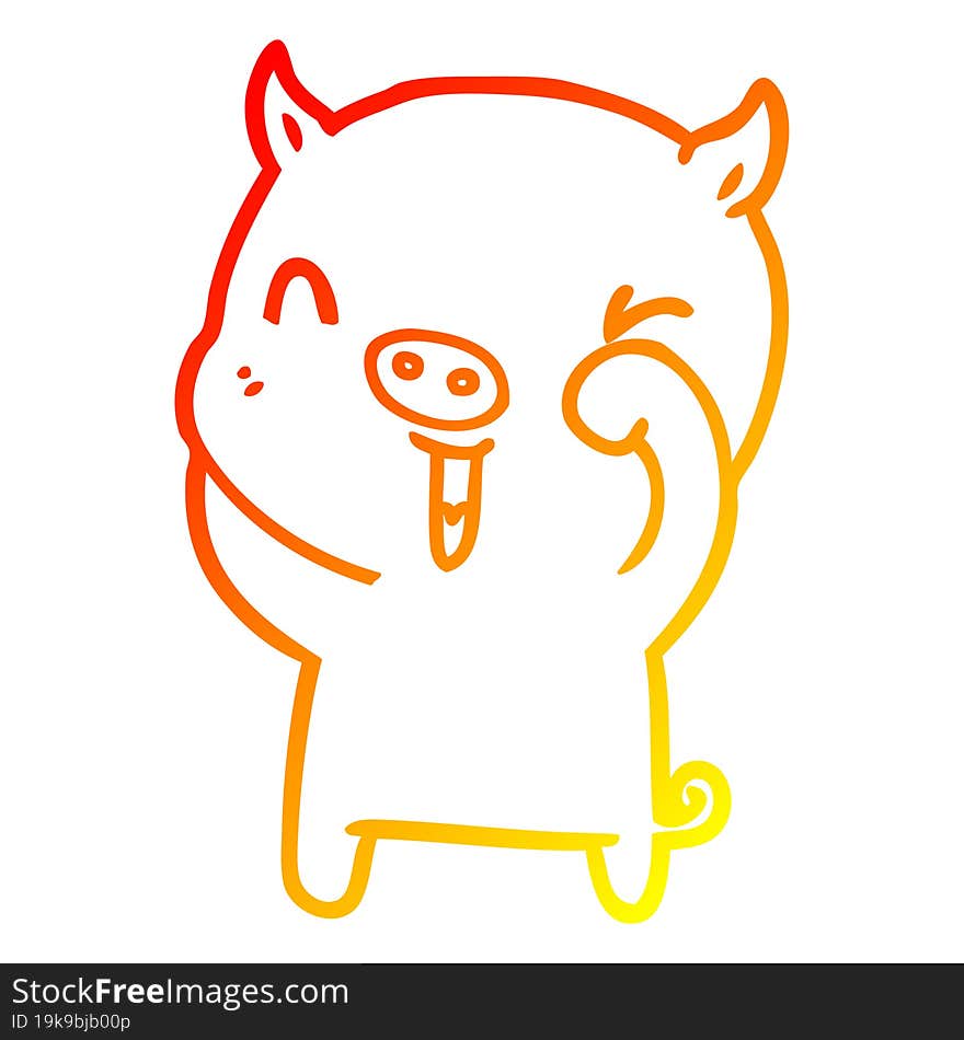 warm gradient line drawing of a happy cartoon pig