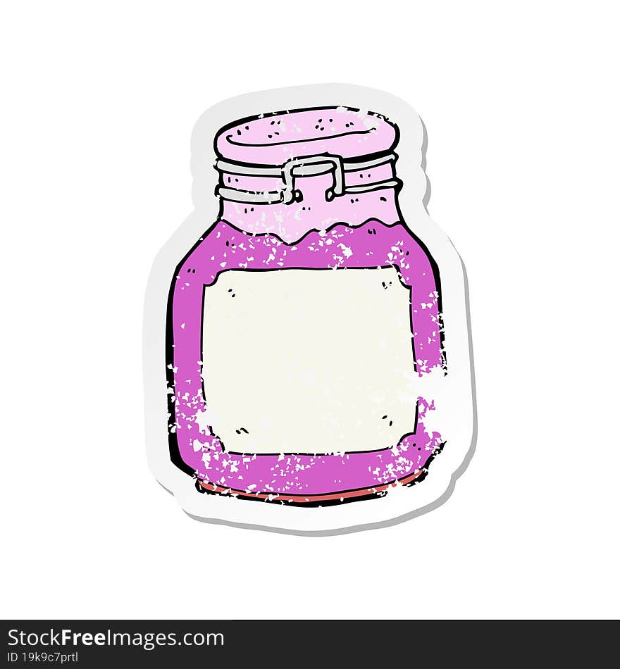 Retro Distressed Sticker Of A Cartoon Kitchen Jar