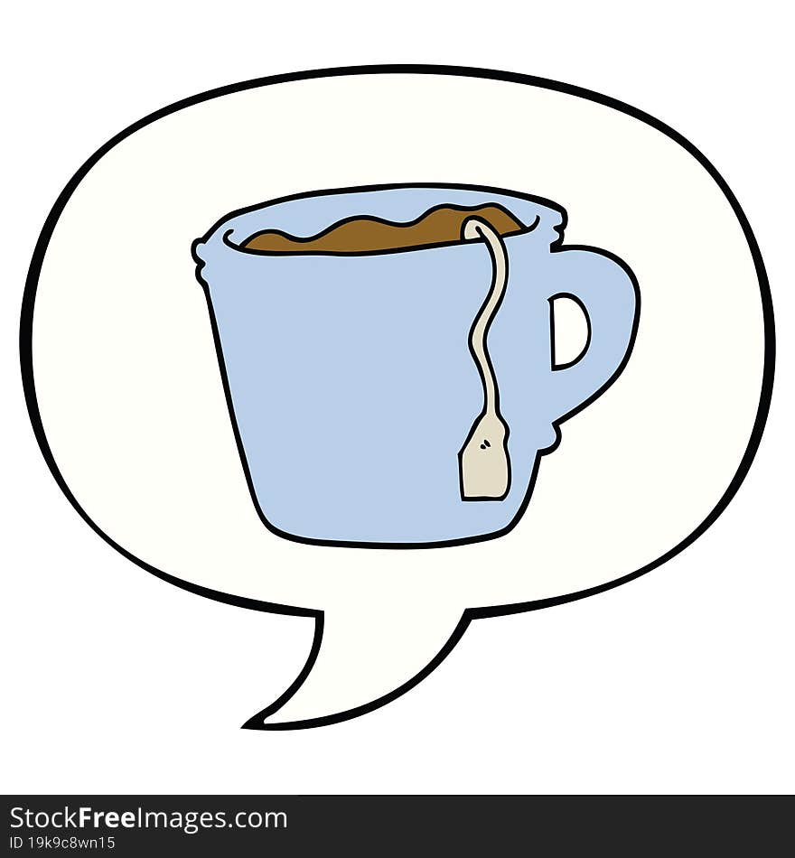 cartoon hot cup of tea with speech bubble. cartoon hot cup of tea with speech bubble