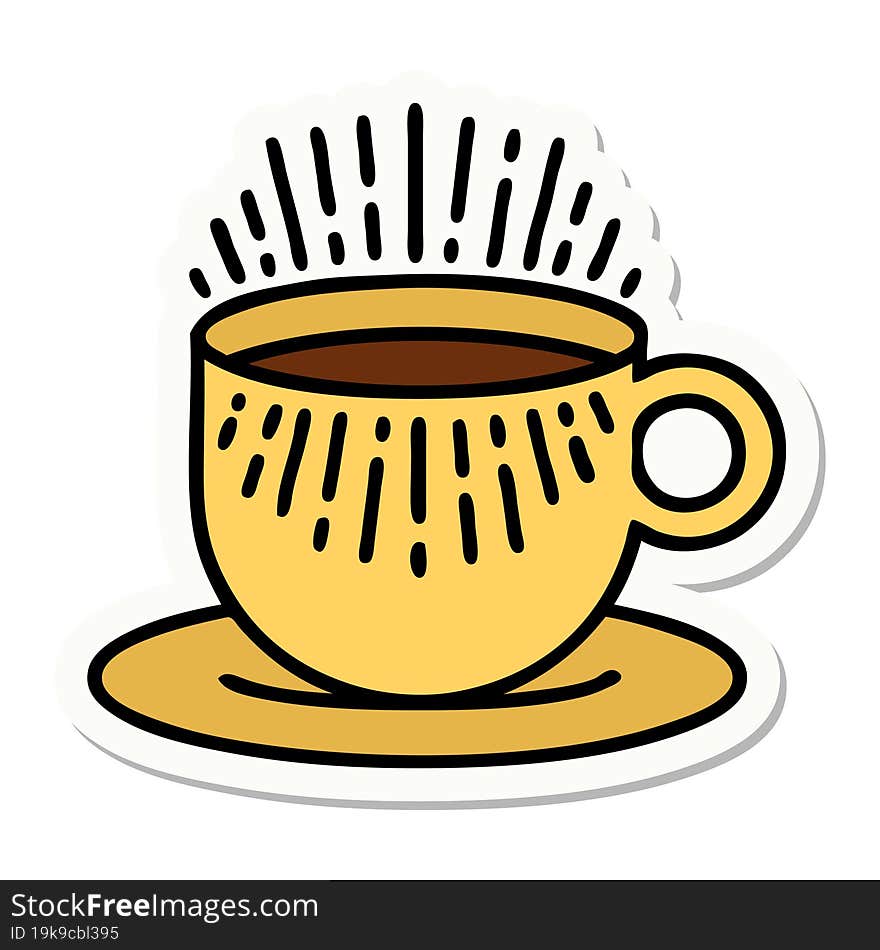 sticker of tattoo in traditional style of cup of coffee. sticker of tattoo in traditional style of cup of coffee