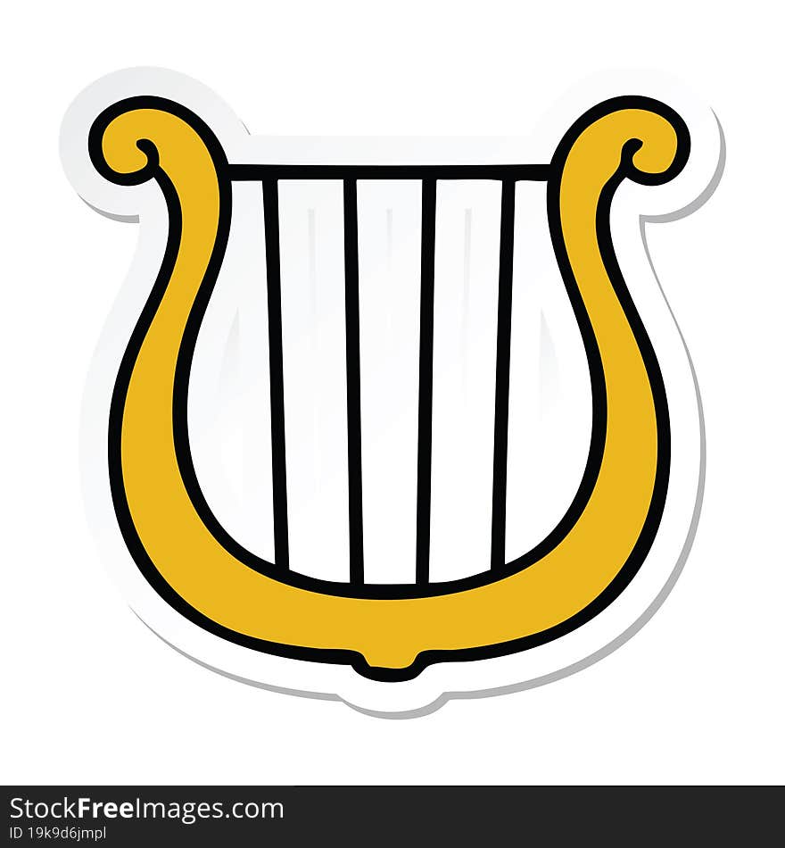 Sticker Of A Cute Cartoon Golden Harp