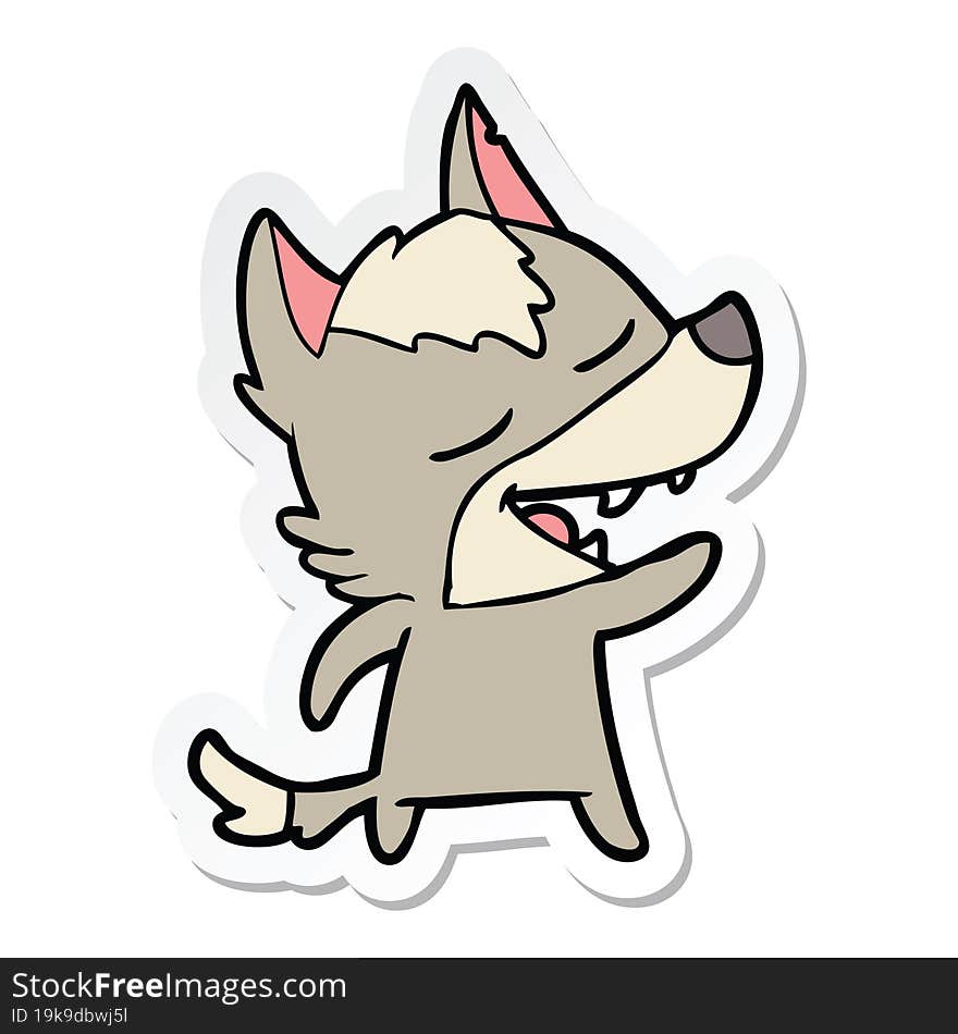 Sticker Of A Cartoon Wolf Laughing