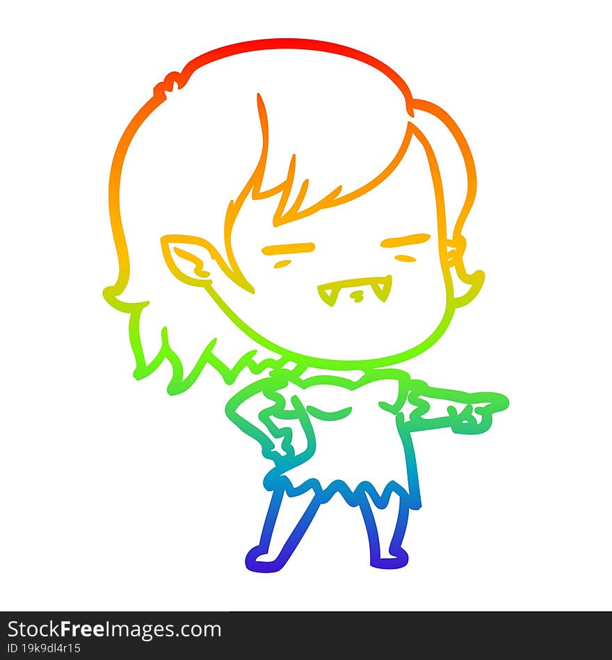 rainbow gradient line drawing cartoon undead vampire girl