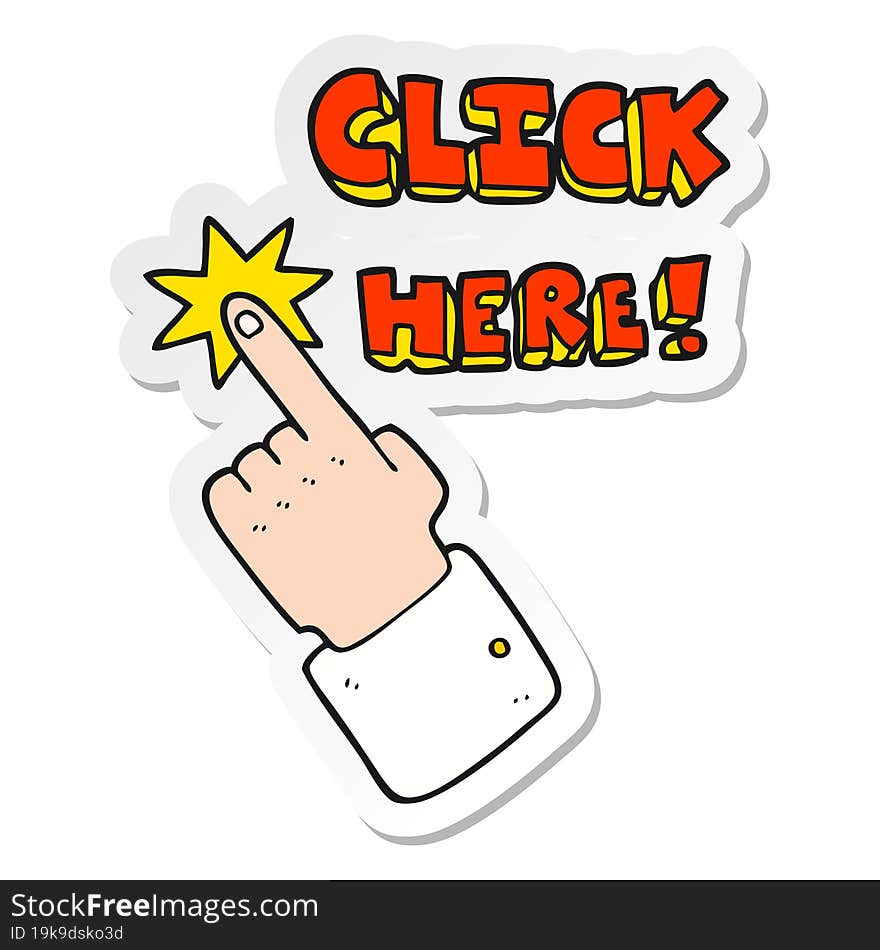 Sticker Of A Cartoon Click Here Sign With Finger