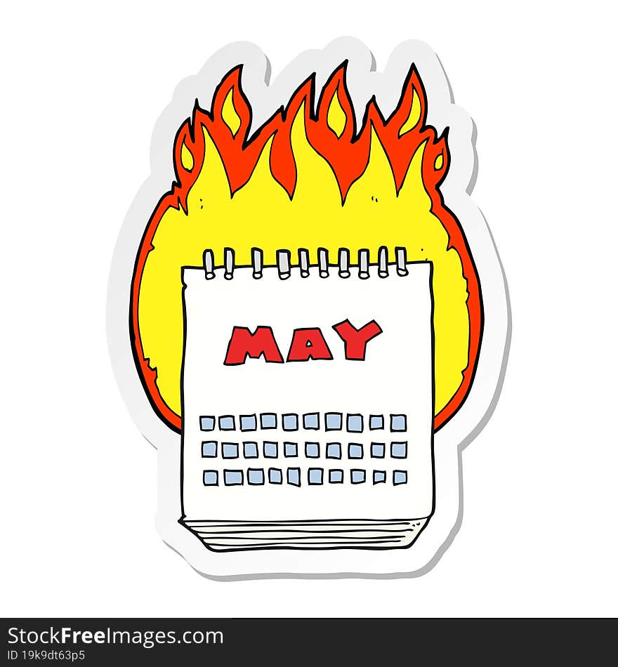 sticker of a cartoon calendar showing month of may