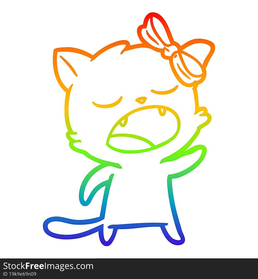 rainbow gradient line drawing cartoon cat meowing