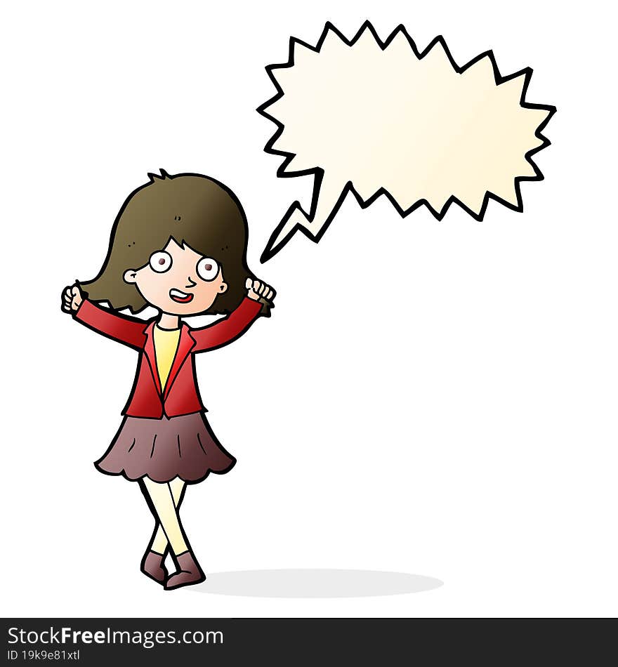 cartoon happy girl with speech bubble