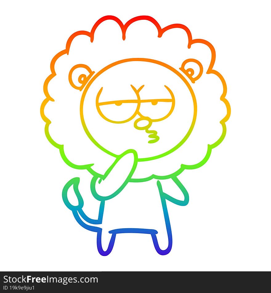 rainbow gradient line drawing cartoon tired lion