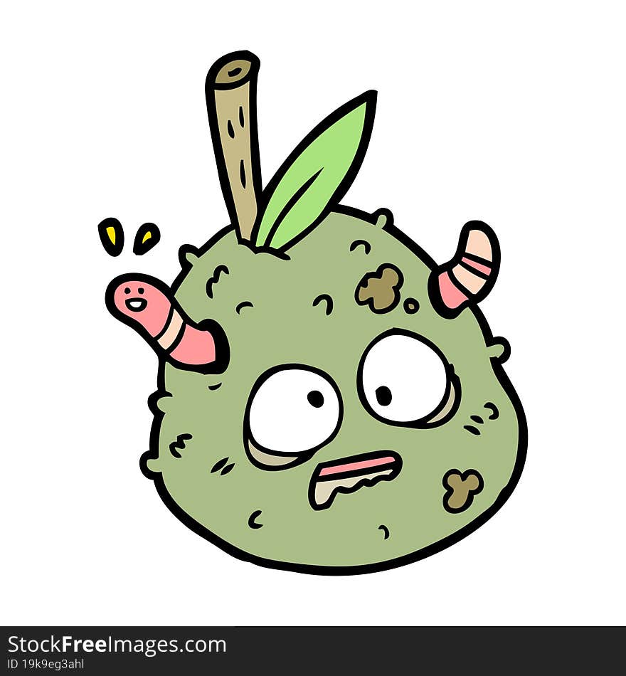 cartoon rotting old pear with worm. cartoon rotting old pear with worm