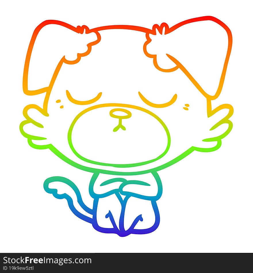 rainbow gradient line drawing of a cute cartoon dog