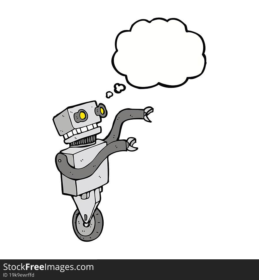 cartoon funny robot with thought bubble