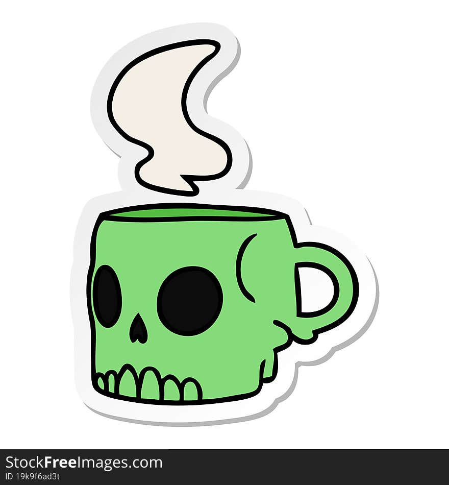 sticker cartoon doodle of a skull mug