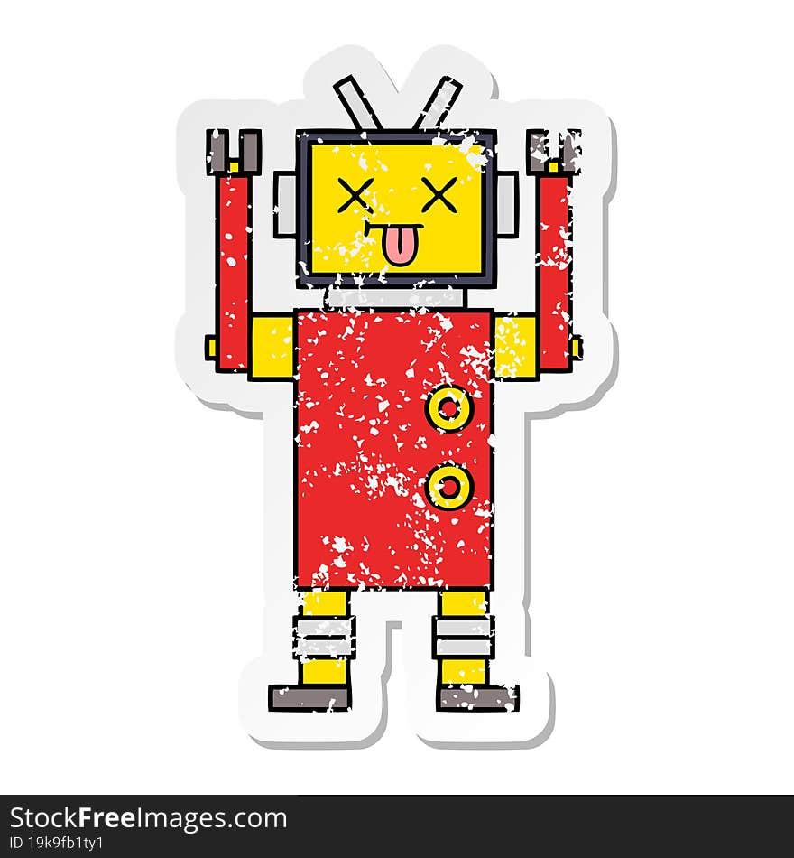 Distressed Sticker Of A Cute Cartoon Robot