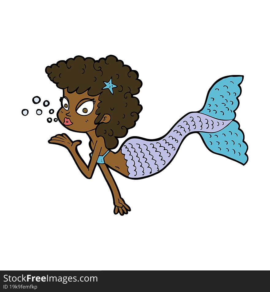 cartoon mermaid blowing kiss