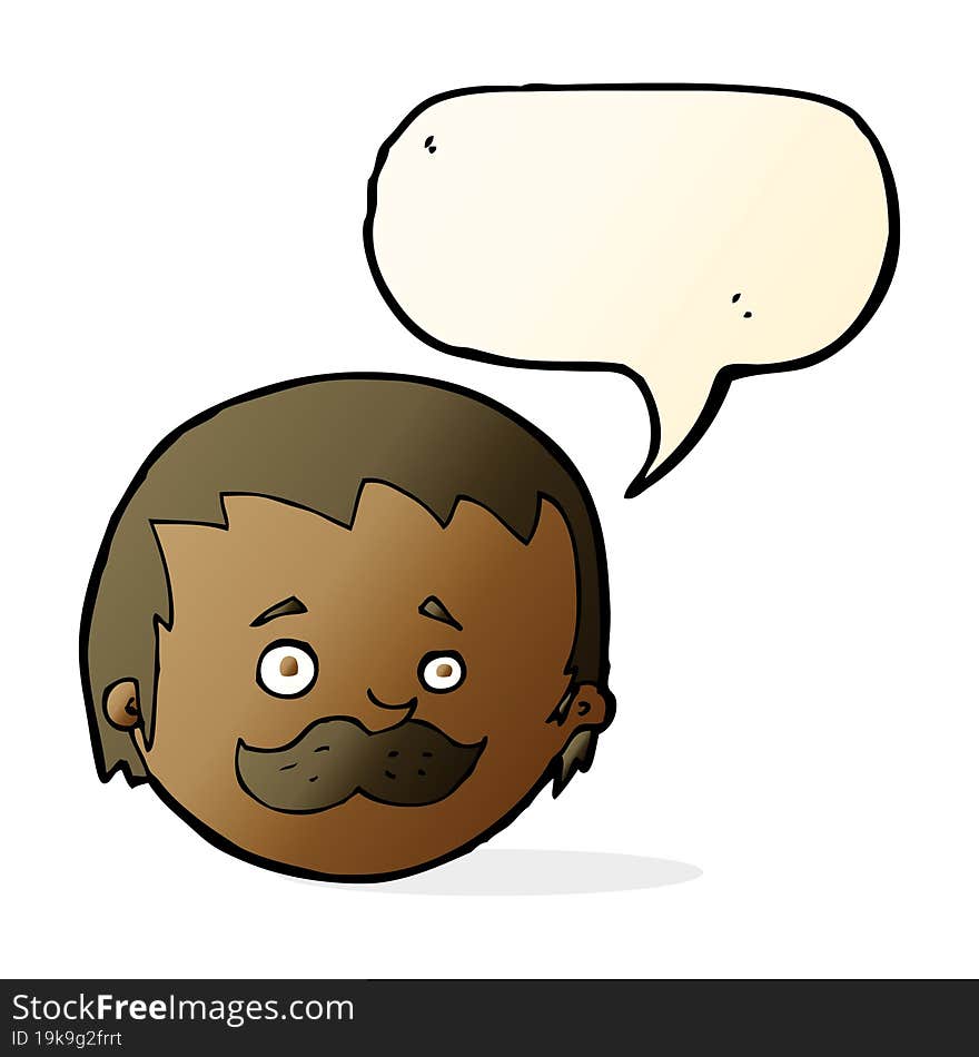 cartoon man with mustache with speech bubble