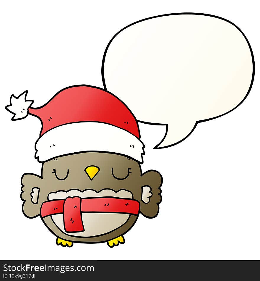 cute christmas owl and speech bubble in smooth gradient style