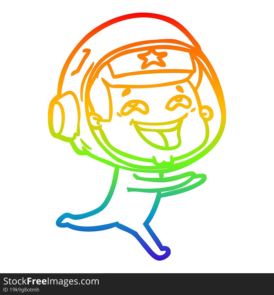 rainbow gradient line drawing of a cartoon laughing astronaut