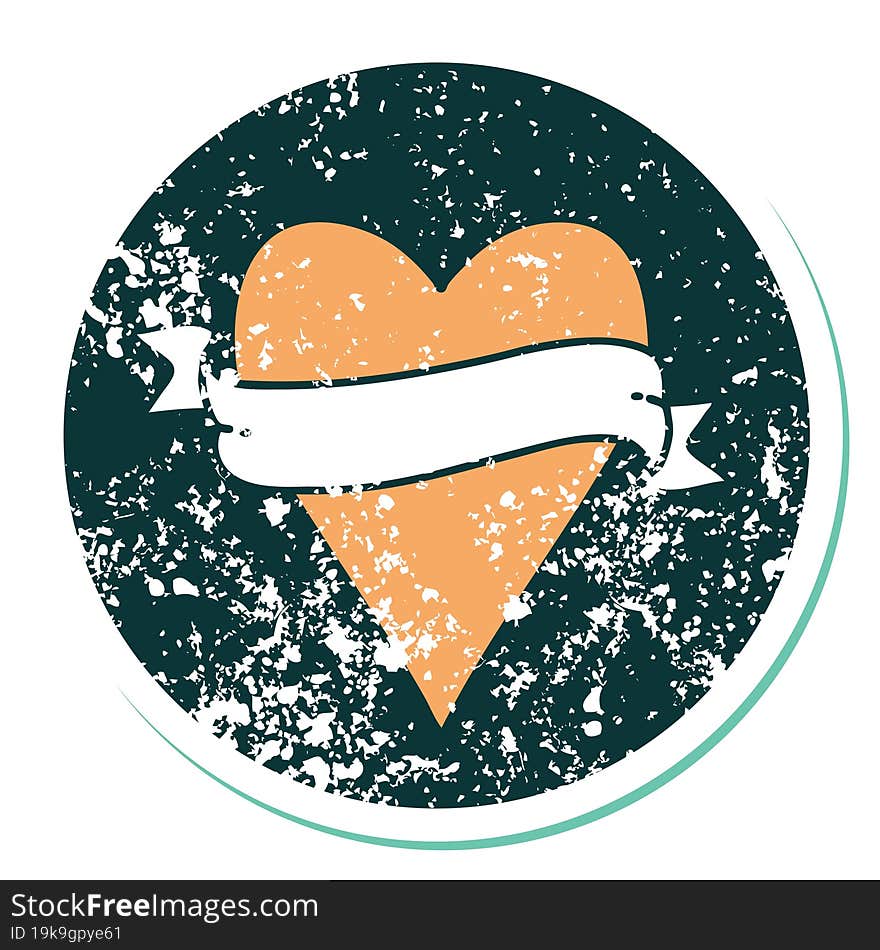 Distressed Sticker Tattoo Style Icon Of A Heart And Banner