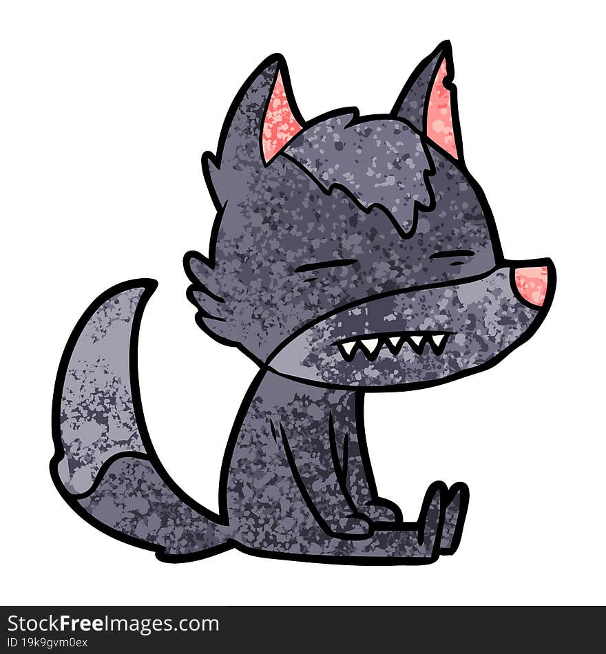 cartoon sitting  wolf showing teeth. cartoon sitting  wolf showing teeth