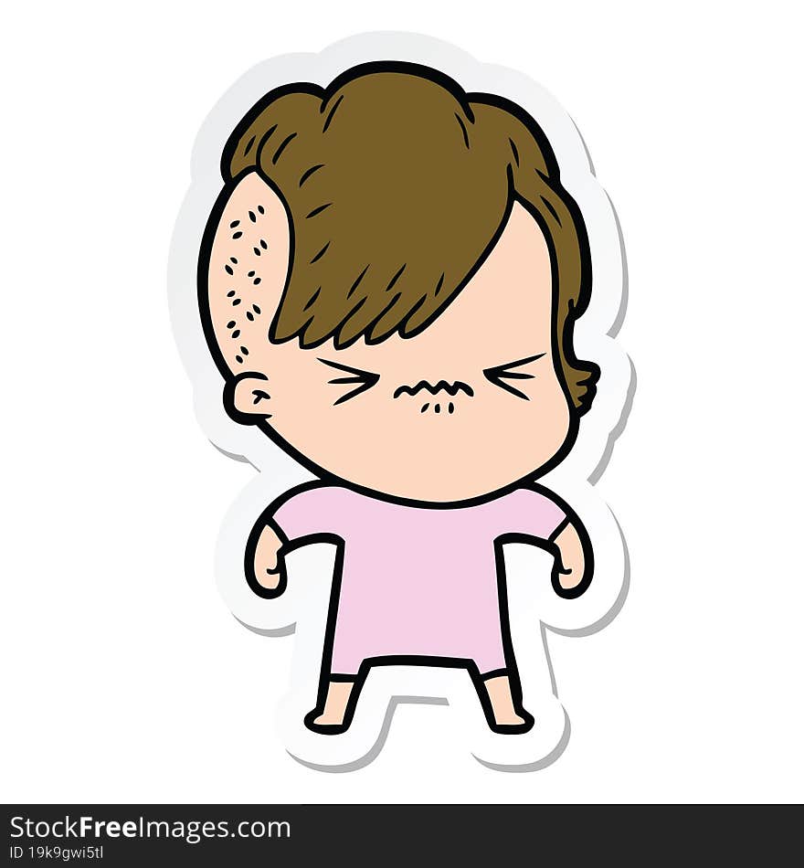 Sticker Of A Cartoon Annoyed Hipster Girl