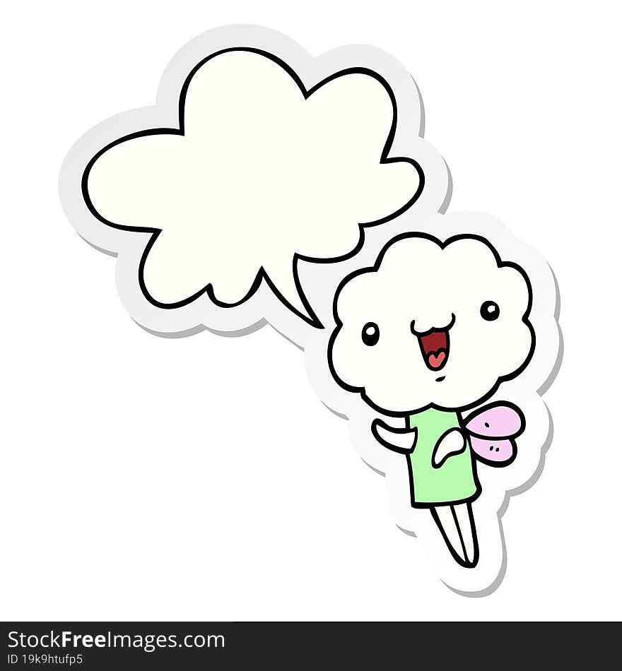 Cute Cartoon Cloud Head Creature And Speech Bubble Sticker