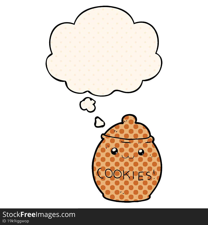 cartoon cookie jar with thought bubble in comic book style