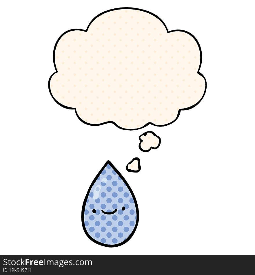 cartoon raindrop and thought bubble in comic book style