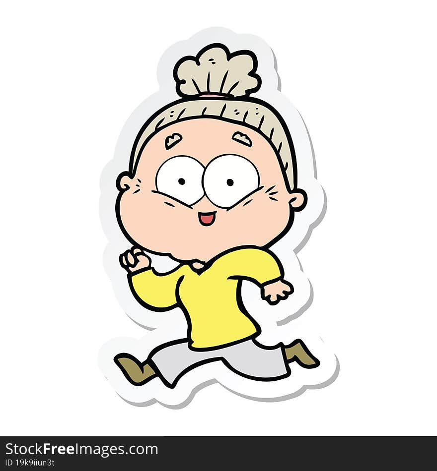 sticker of a cartoon happy old woman