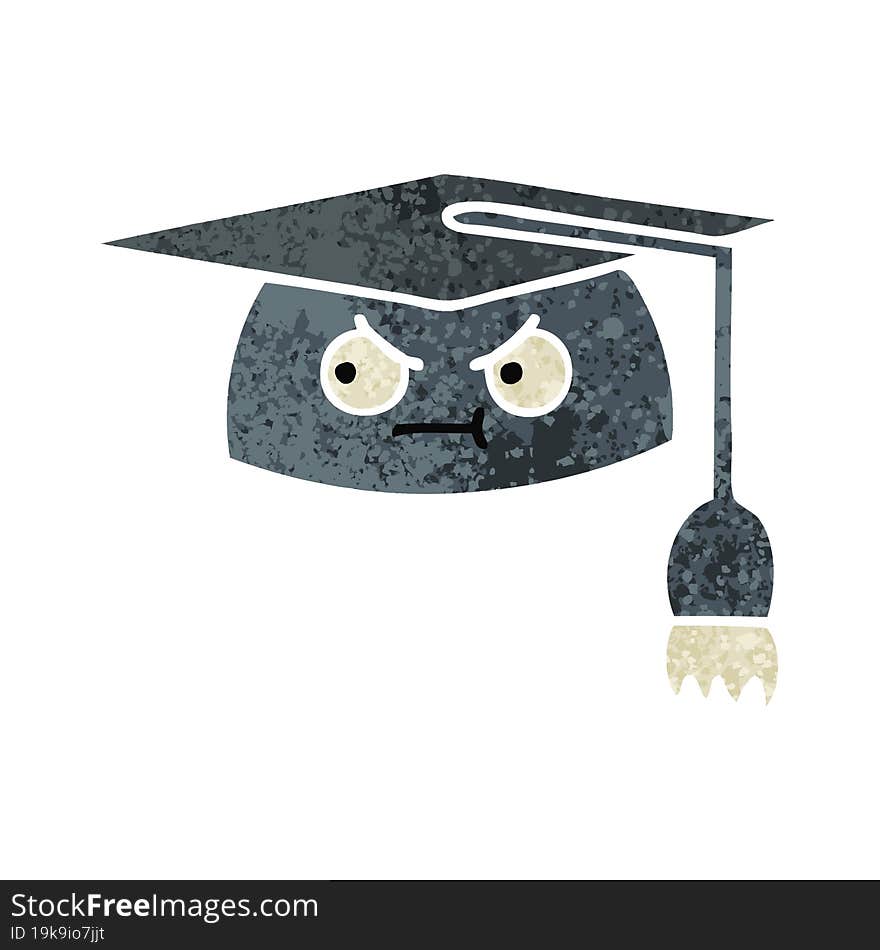 retro illustration style cartoon of a graduation hat