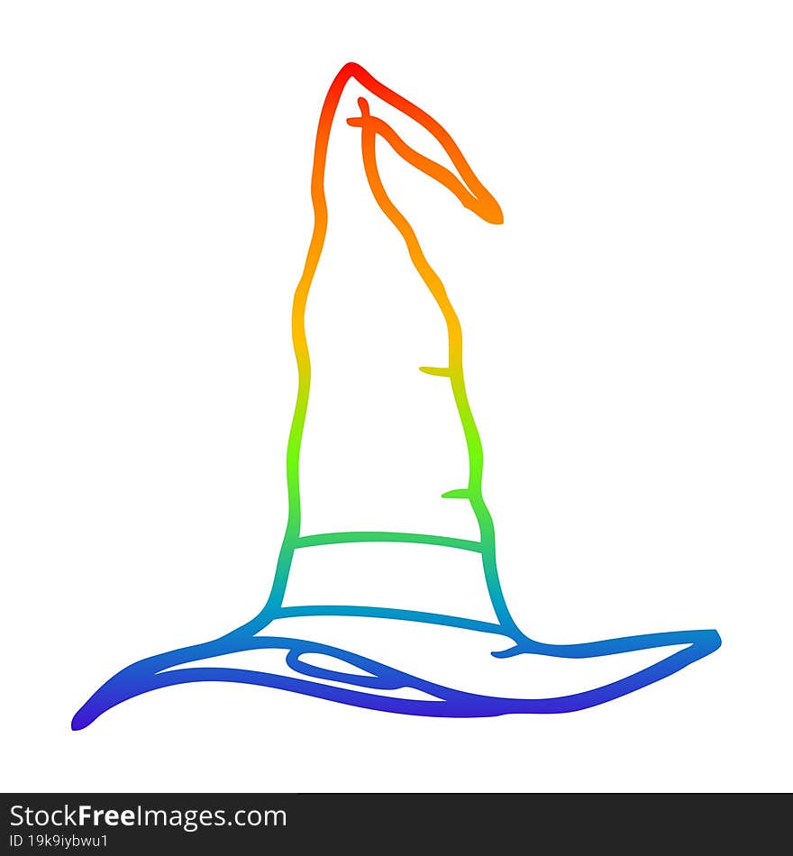 Rainbow Gradient Line Drawing Cartoon Witch Hat