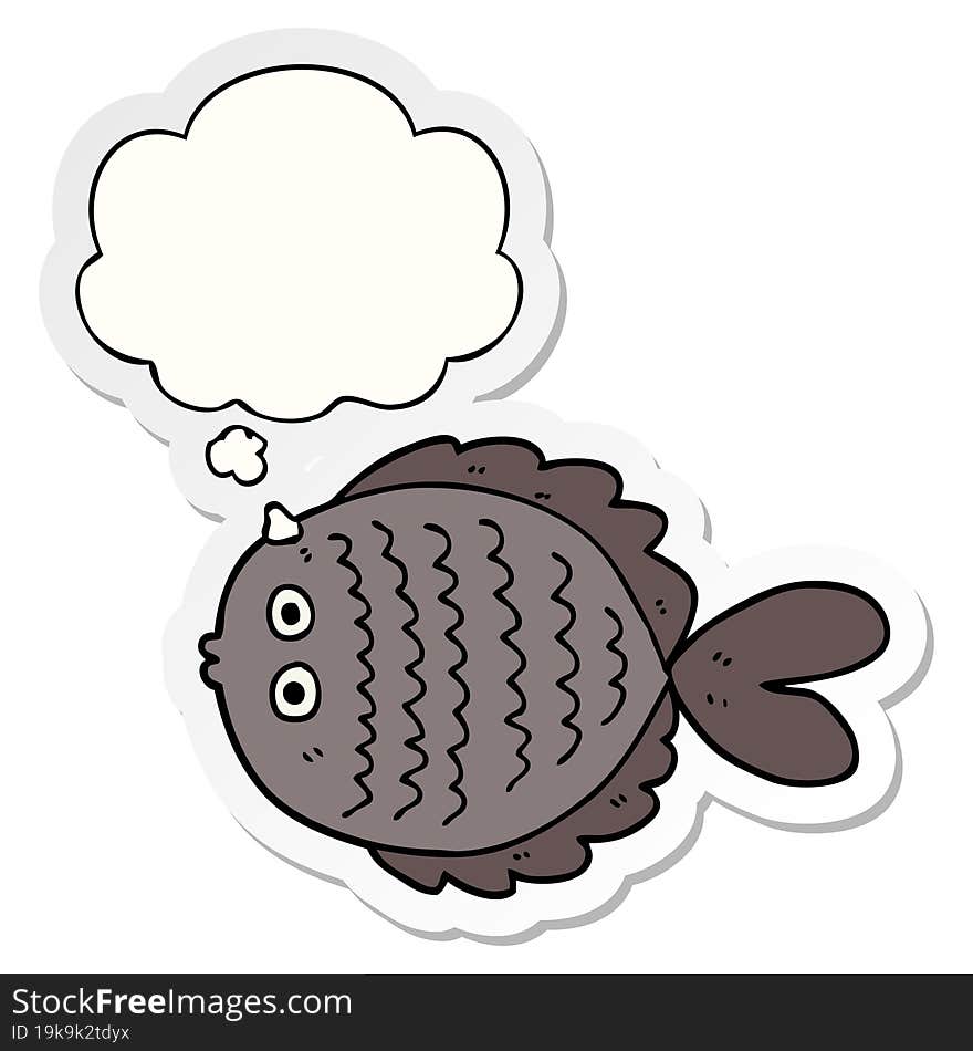 cartoon flat fish and thought bubble as a printed sticker