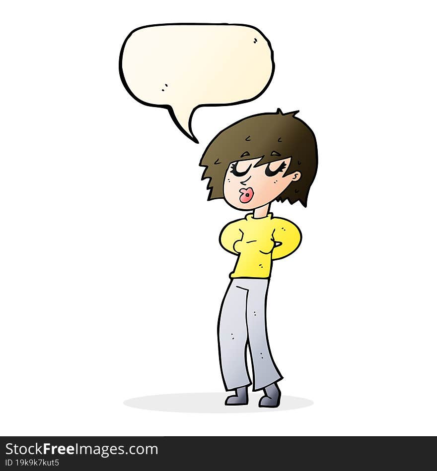 cartoon woman whistling with speech bubble