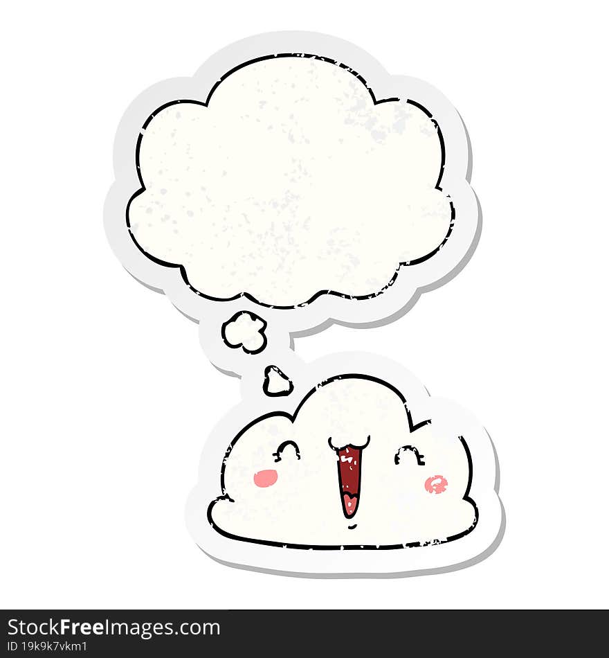 cute cartoon cloud and thought bubble as a distressed worn sticker