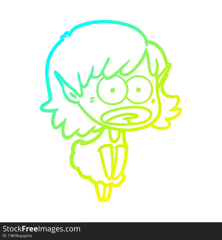 cold gradient line drawing cartoon shocked elf girl