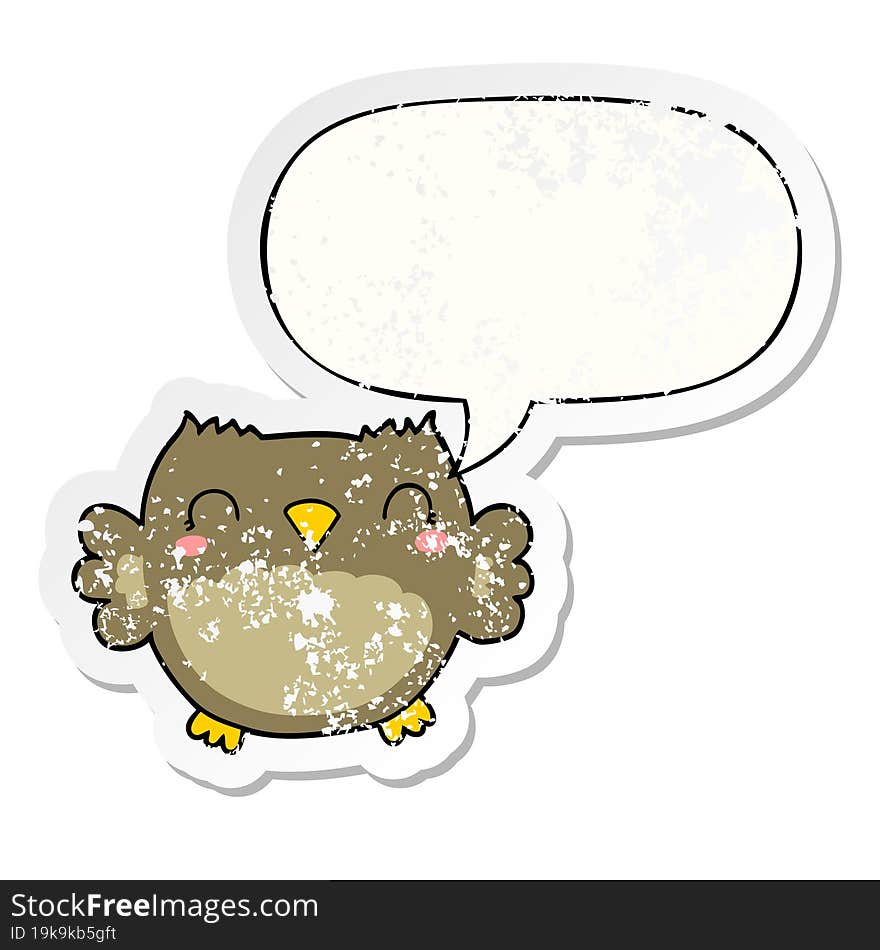 Cute Cartoon Owl And Speech Bubble Distressed Sticker