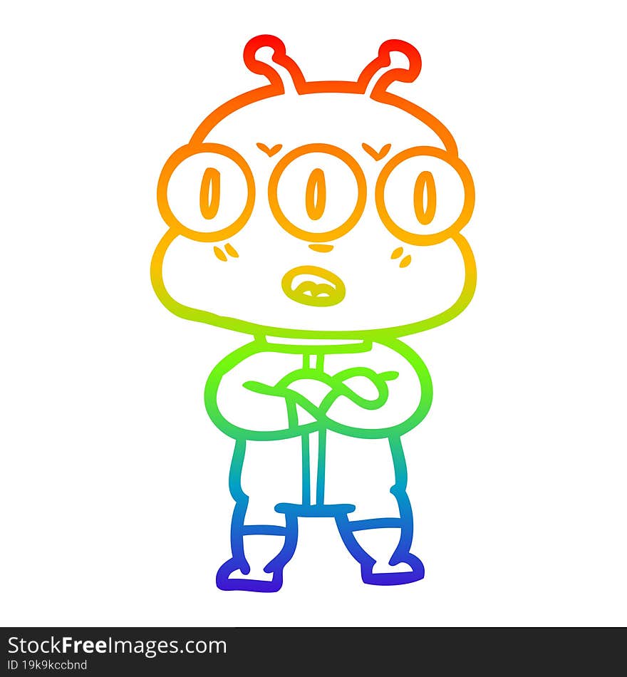 rainbow gradient line drawing cartoon three eyed alien