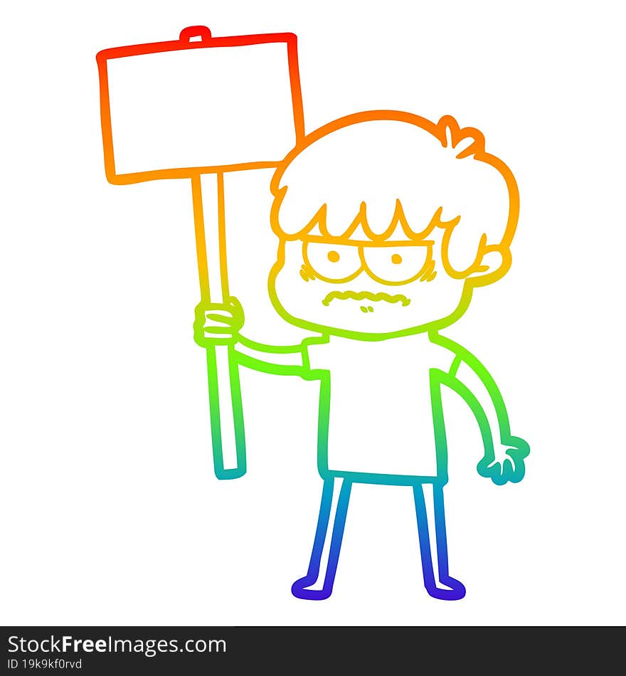 rainbow gradient line drawing annoyed cartoon boy