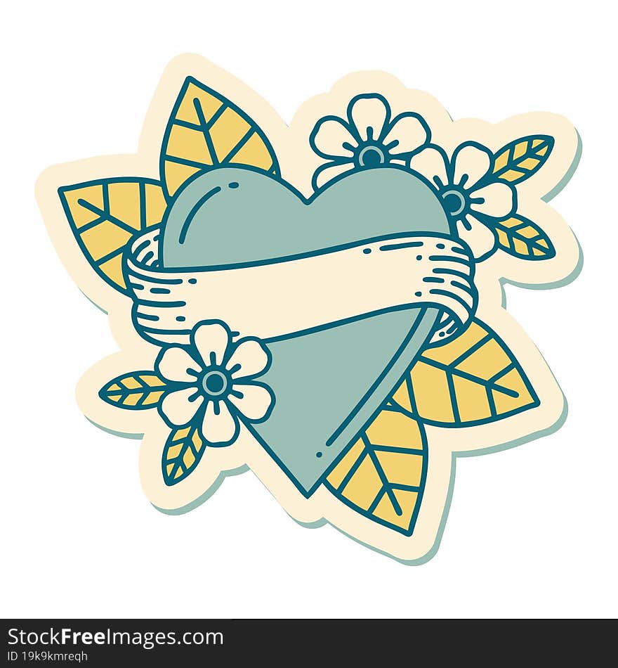 sticker of tattoo in traditional style of a heart and banner. sticker of tattoo in traditional style of a heart and banner