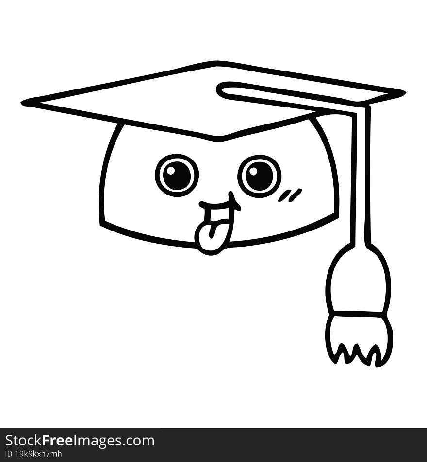 Line Drawing Cartoon Graduation Hat