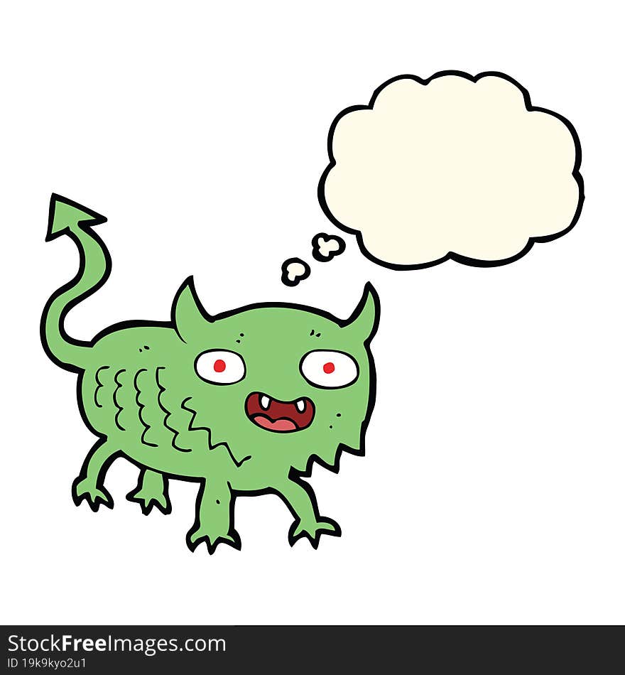 cartoon little demon with thought bubble