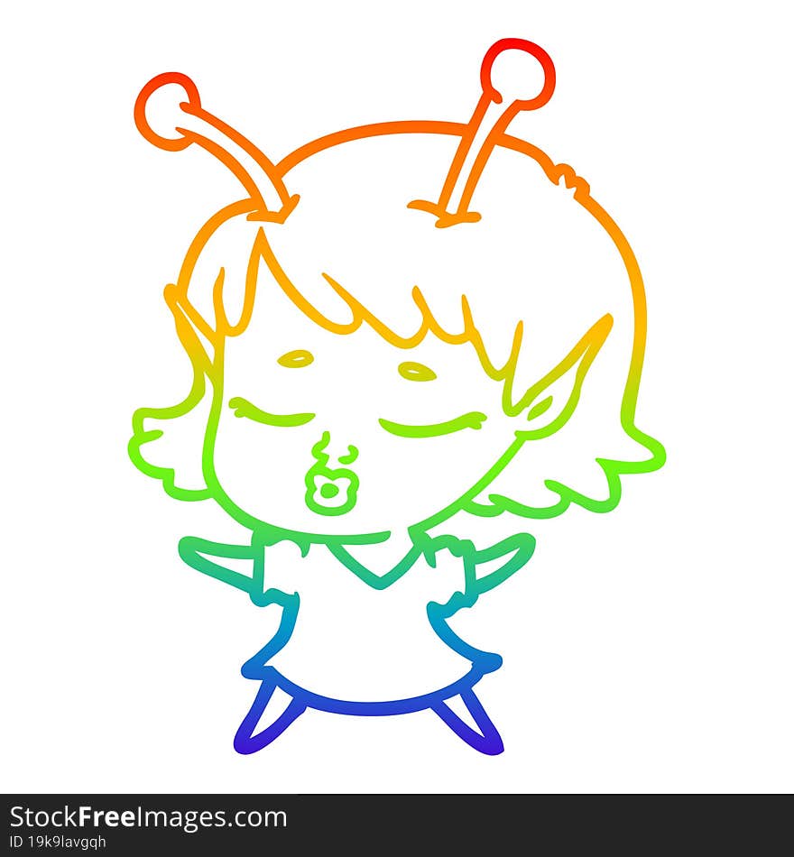 rainbow gradient line drawing cute alien girl cartoon