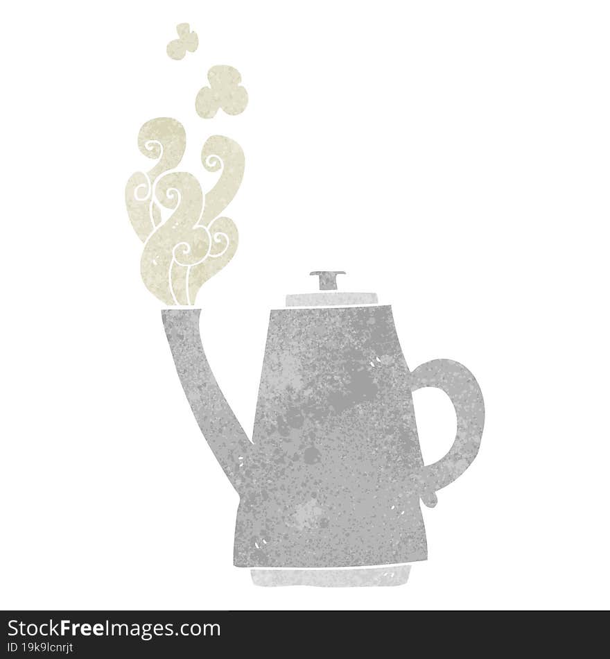 retro cartoon steaming coffee kettle