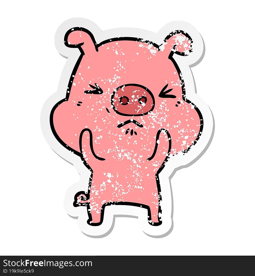 distressed sticker of a cartoon angry pig