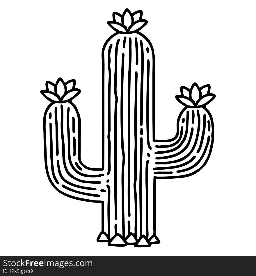 Black Line Tattoo Of A Cactus