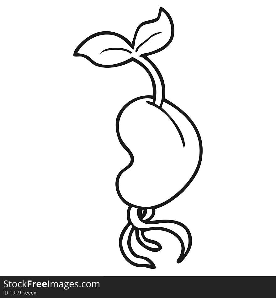 black and white cartoon sprouting seed