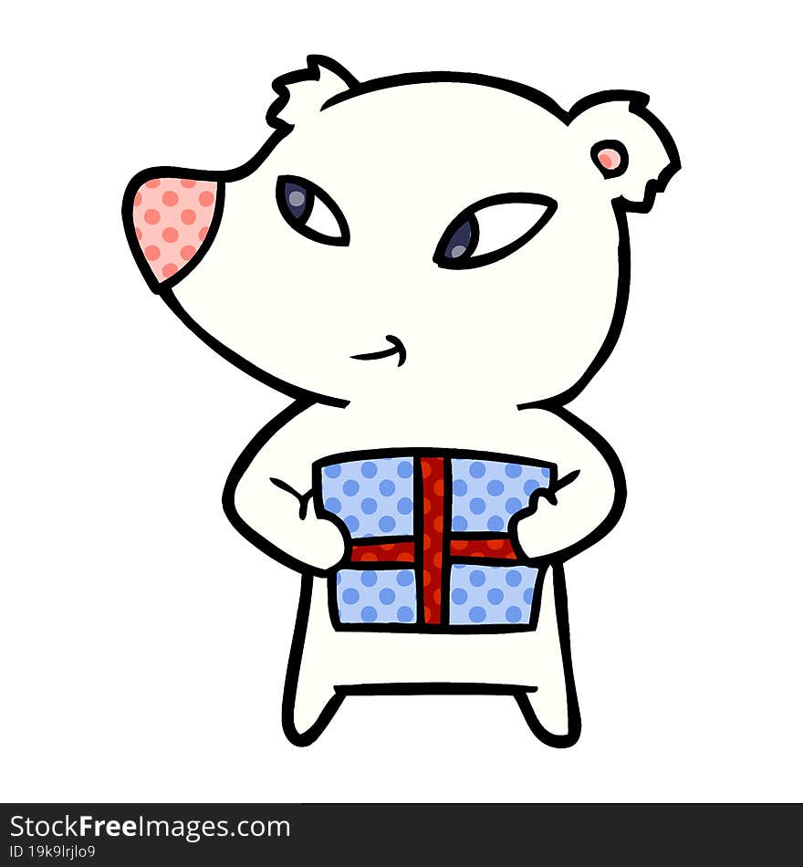 cute cartoon polar bear with xmas present. cute cartoon polar bear with xmas present