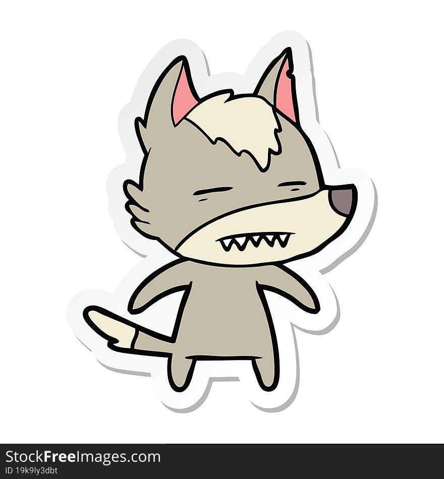 sticker of a cartoon wolf showing teeth