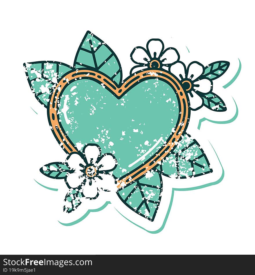 iconic distressed sticker tattoo style image of a botanical heart. iconic distressed sticker tattoo style image of a botanical heart